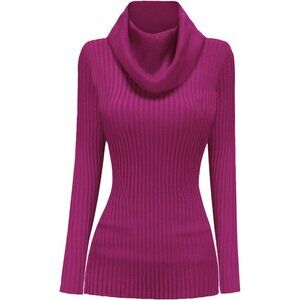 Women’s Light Purple Stretchable Cowl Neck Knit Long Sleeve Bodycon Sexy Sweater
